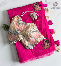Load image into Gallery viewer, Gorgeous Party Wear Chanderi Cotton Embroidery n Tussels Work Fancy Designer Festive Wear Saree With Stitched Blouse