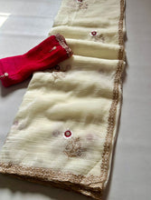 Load image into Gallery viewer, New Off White Color Partywear Crunchy Chiffon Silk Embroidery n Cut Work Fancy Designer Saree With Blouse Piece