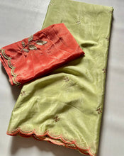 Load image into Gallery viewer, Fantabulous Party Wear Soft Chinnon Silk Heavy Sequence Buta Jari Work N Border Fancy Designer Saree Contrast Blouse For Wedding