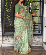 Load image into Gallery viewer, Angelic Festive Wear Embroidery n Zari Border Work Cotton Satin Fancy Designer Saree With Blouse Piece