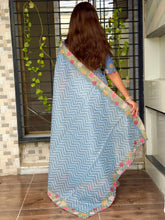 Load image into Gallery viewer, Angelic Festive Wear Embroidery n Zari Border Work Cotton Satin Fancy Designer Saree With Blouse Piece