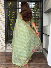 Load image into Gallery viewer, Angelic Festive Wear Embroidery n Zari Border Work Cotton Satin Fancy Designer Saree With Blouse Piece