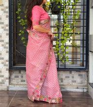 Load image into Gallery viewer, Angelic Festive Wear Embroidery n Zari Border Work Cotton Satin Fancy Designer Saree With Blouse Piece