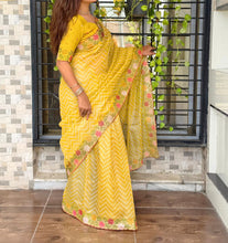 Load image into Gallery viewer, Angelic Festive Wear Embroidery n Zari Border Work Cotton Satin Fancy Designer Saree With Blouse Piece