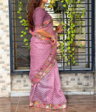 Load image into Gallery viewer, Angelic Festive Wear Embroidery n Zari Border Work Cotton Satin Fancy Designer Saree With Blouse Piece