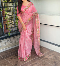 Load image into Gallery viewer, Angelic Festive Wear Embroidery n Zari Border Work Cotton Satin Fancy Designer Saree With Blouse Piece