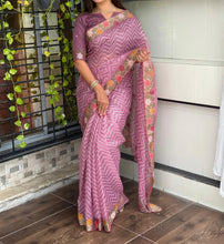 Load image into Gallery viewer, Angelic Festive Wear Embroidery n Zari Border Work Cotton Satin Fancy Designer Saree With Blouse Piece