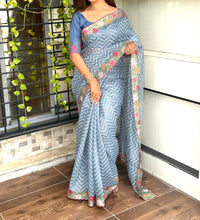 Load image into Gallery viewer, Angelic Festive Wear Embroidery n Zari Border Work Cotton Satin Fancy Designer Saree With Blouse Piece