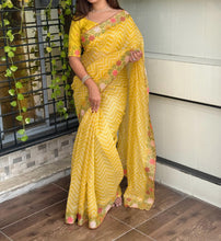 Load image into Gallery viewer, Angelic Festive Wear Embroidery n Zari Border Work Cotton Satin Fancy Designer Saree With Blouse Piece