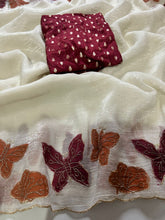 Load image into Gallery viewer, Marvellous Party Wear Off White Crunchy Silk Embroidery Work Fancy Desginer Saree With Blouse