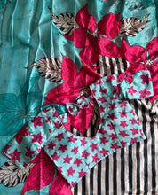 Load image into Gallery viewer, Evocative Blue Color Chinnon Silk Print n Handwork Fancy Designer Saree With Luxuriant Unstitched Blouse