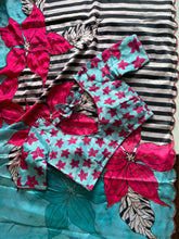 Load image into Gallery viewer, Evocative Blue Color Chinnon Silk Print n Handwork Fancy Designer Saree With Luxuriant Unstitched Blouse