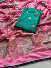 Load image into Gallery viewer, New Wedding Wear Pink Color Soft Georgette Embroidery n Sequence Work Fancy Designer Saree With Blouse