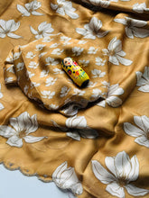 Load image into Gallery viewer, Mellifluous Party Wear Soft Satin Georgette Flower Print Zarkan Diamond N Cut Work Fancy Designer Saree With Blouse Piece