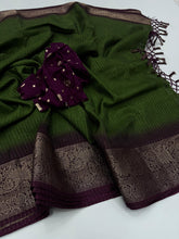 Load image into Gallery viewer, New Function Wear Green Color Pure Dola Silk Jacquard Weaving Work Fancy Designer Saree With Blouse Piece