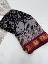 Load image into Gallery viewer, Incomparable Party Wear Pure Mangalkari Viscose Silk Print With Jacquard Work Rich Pallu Fancy Designer Saree For Occasion