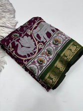 Load image into Gallery viewer, Incomparable Party Wear Pure Mangalkari Viscose Silk Print With Jacquard Work Rich Pallu Fancy Designer Saree For Occasion