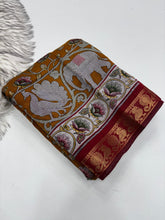 Load image into Gallery viewer, Incomparable Party Wear Pure Mangalkari Viscose Silk Print With Jacquard Work Rich Pallu Fancy Designer Saree For Occasion