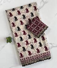 Load image into Gallery viewer, Blissful Party Wear Mul Cotton Print Sequence Lace n Rich Pallu Work Designer Saree With Stunner Blouse Piece