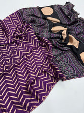 Load image into Gallery viewer, Pure Satin Crepe Ajrak Printed Rich Pallu Work Fancy Designer Function Wear Saree With Blouse