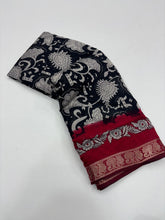 Load image into Gallery viewer, Prettiest Function Wear Black Color Pure Mangalkari Viscouse Silk Print With Designer Pallu Fancy Saree For Women