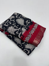 Load image into Gallery viewer, Prettiest Function Wear Black Color Pure Mangalkari Viscouse Silk Print With Designer Pallu Fancy Saree For Women