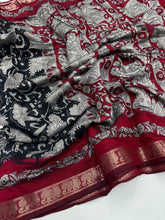 Load image into Gallery viewer, Prettiest Function Wear Black Color Pure Mangalkari Viscouse Silk Print With Designer Pallu Fancy Saree For Women