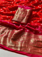 Load image into Gallery viewer, Mellifluous Party Wear Double Shaded Cotton Silk Kanjivaram Bandhani Print Fancy Designer Saree For Wedding