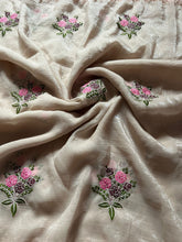 Load image into Gallery viewer, New Partywear Golden Color Pure Crush Silk Embroidery n Cut Work Fancy Designer Saree With Blouse