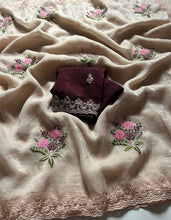 Load image into Gallery viewer, New Partywear Golden Color Pure Crush Silk Embroidery n Cut Work Fancy Designer Saree With Blouse