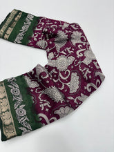Load image into Gallery viewer, Evocative Party Wear Wine Colour Mangalkari Viscouse Silk Print With Designer Pallu Fancy Saree For Women