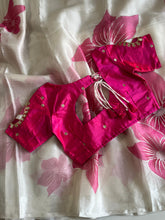 Load image into Gallery viewer, New Partywear White Color Tissue Silk Foil Print Work Fancy Designer Saree With Maggam Work Unstiched Blouse Piece