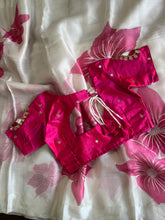 Load image into Gallery viewer, New Partywear White Color Tissue Silk Foil Print Work Fancy Designer Saree With Maggam Work Unstiched Blouse Piece