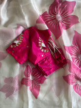 Load image into Gallery viewer, New Partywear White Color Tissue Silk Foil Print Work Fancy Designer Saree With Maggam Work Unstiched Blouse Piece