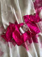 Load image into Gallery viewer, New Partywear White Color Tissue Silk Foil Print Work Fancy Designer Saree With Maggam Work Unstiched Blouse Piece