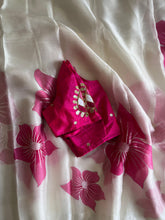 Load image into Gallery viewer, New Partywear White Color Tissue Silk Foil Print Work Fancy Designer Saree With Maggam Work Unstiched Blouse Piece