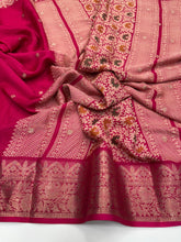 Load image into Gallery viewer, Evocative Rani Color Jacquard Weaving Work Pure Heavy Crepe Soft Silk With Redolent Blouse Piece