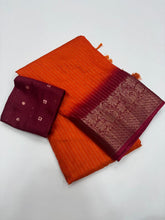 Load image into Gallery viewer, New Festive Wear Orange Color Pure Dola Silk Jacquard Weaving n Jhalar Work Fancy Designer Saree