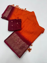 Load image into Gallery viewer, New Festive Wear Orange Color Pure Dola Silk Jacquard Weaving n Jhalar Work Fancy Designer Saree