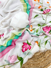 Load image into Gallery viewer, Attractive New Multi Colour Soft Pure Georgette Handbrush Flower n Handwork Fancy Designer Saree With Blouse