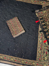 Load image into Gallery viewer, Entrancing Pure Mul Cotton Sequence With Ajrakh Prined Fancy Designer Saree With Gratifying Blouse Piece