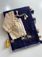 Load image into Gallery viewer, Mellifluous Party Wear Chanderi Cotton Embroidery n Tussels Work Fancy Designer Saree With Stitched Blouse