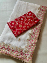 Load image into Gallery viewer, New Wedding Wear Off White Color Soft Crush Silk Embroidery n Cut Work Fancy Designer Saree With Blouse Piece