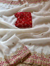 Load image into Gallery viewer, New Wedding Wear Off White Color Soft Crush Silk Embroidery n Cut Work Fancy Designer Saree With Blouse Piece