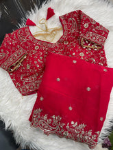Load image into Gallery viewer, Outstanding Festival Wear Fendy Satin Silk Heavy Embroidery n Aarco Work Fancy Designer Saree With Stitched Blouse