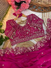 Load image into Gallery viewer, Outstanding Festival Wear Fendy Satin Silk Heavy Embroidery n Aarco Work Fancy Designer Saree With Stitched Blouse