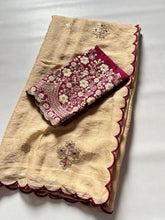 Load image into Gallery viewer, Marvellous Gold Rangoli Crush Silk Embroidery n Cut Work Saree With Unique Blouse Piece