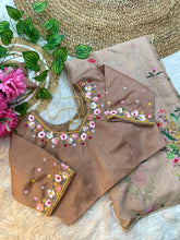 Load image into Gallery viewer, Captivating Wedding Wear Soft Teby Silk Print With Hand Work Designer Saree With Fully Stitched Blouse