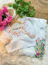 Load image into Gallery viewer, Captivating Wedding Wear Soft Teby Silk Print With Hand Work Designer Saree With Fully Stitched Blouse