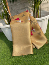 Load image into Gallery viewer, Festive wear Golden Color Banarasi TIssue Silk Emboidery Work Fancy Designer Saree With Blouse
